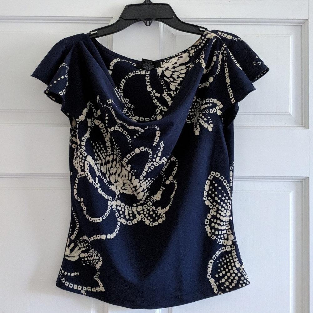 EUC Express Navy Split-Sleeve Cowl Neck Top